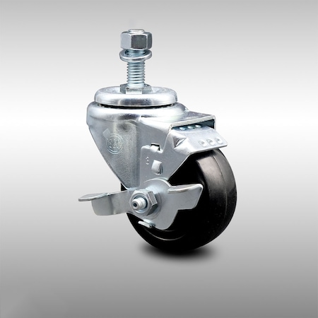 Service Caster 3 Inch SS Hard Rubber Wheel Swivel 1/2 Inch Threaded Stem Caster with Brake SCC SCC-SSTS20S314-HRS-TLB-121315